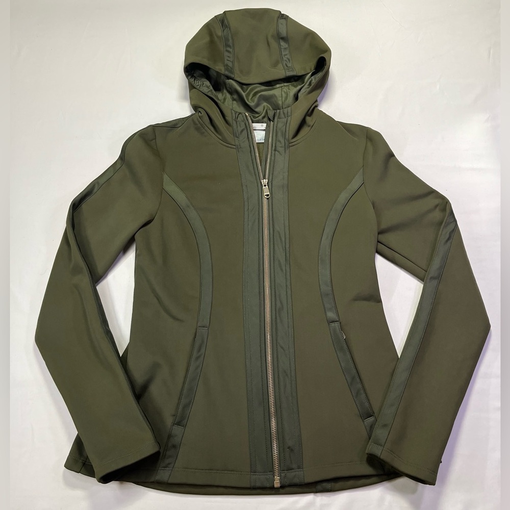 Athleta Verbier Full Zip Hooded Softshell Lined Jacket Forest Green - M - EUC! - Picture 2 of 7